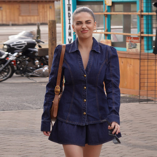 Damen Jeanskleid mit knopfbarer Vorderseite und ausgestelltem Rock R&B