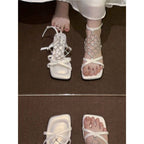 Damen elegante Riemchen-Sandalen mit funkelnden Kristallverzierungen R&B