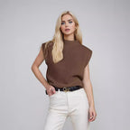 Damen elegantes Rippstrickoberteil mit hohem Kragen R&B