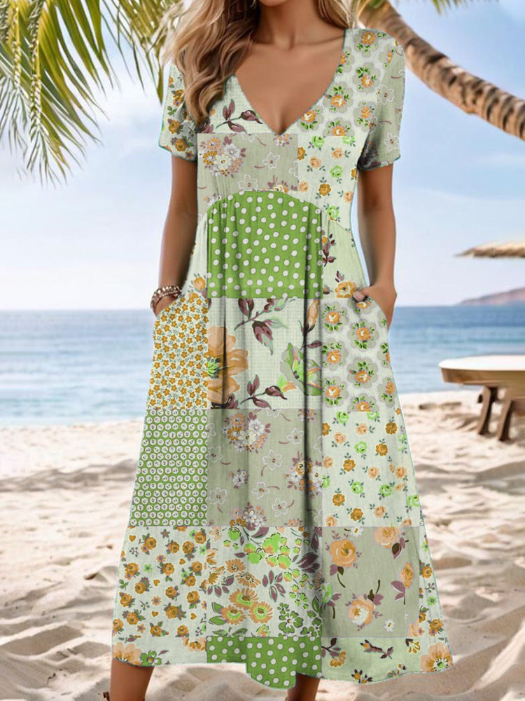 Damen Maxikleid mit floralen Patchwork-Design R&B