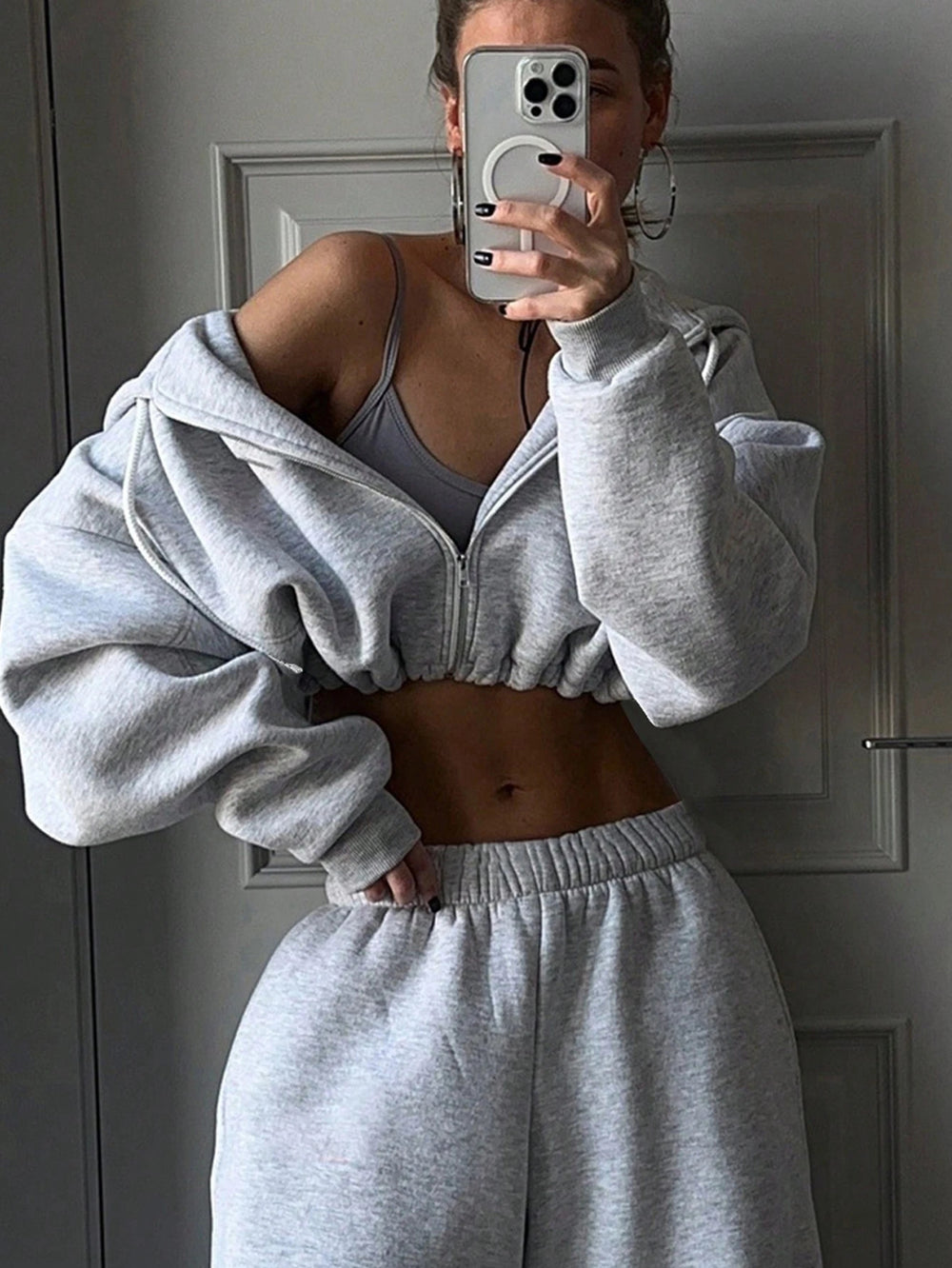 Damen lässiges Sweat-Set mit oversized Kapuzenjacke und weitem Bund R&B