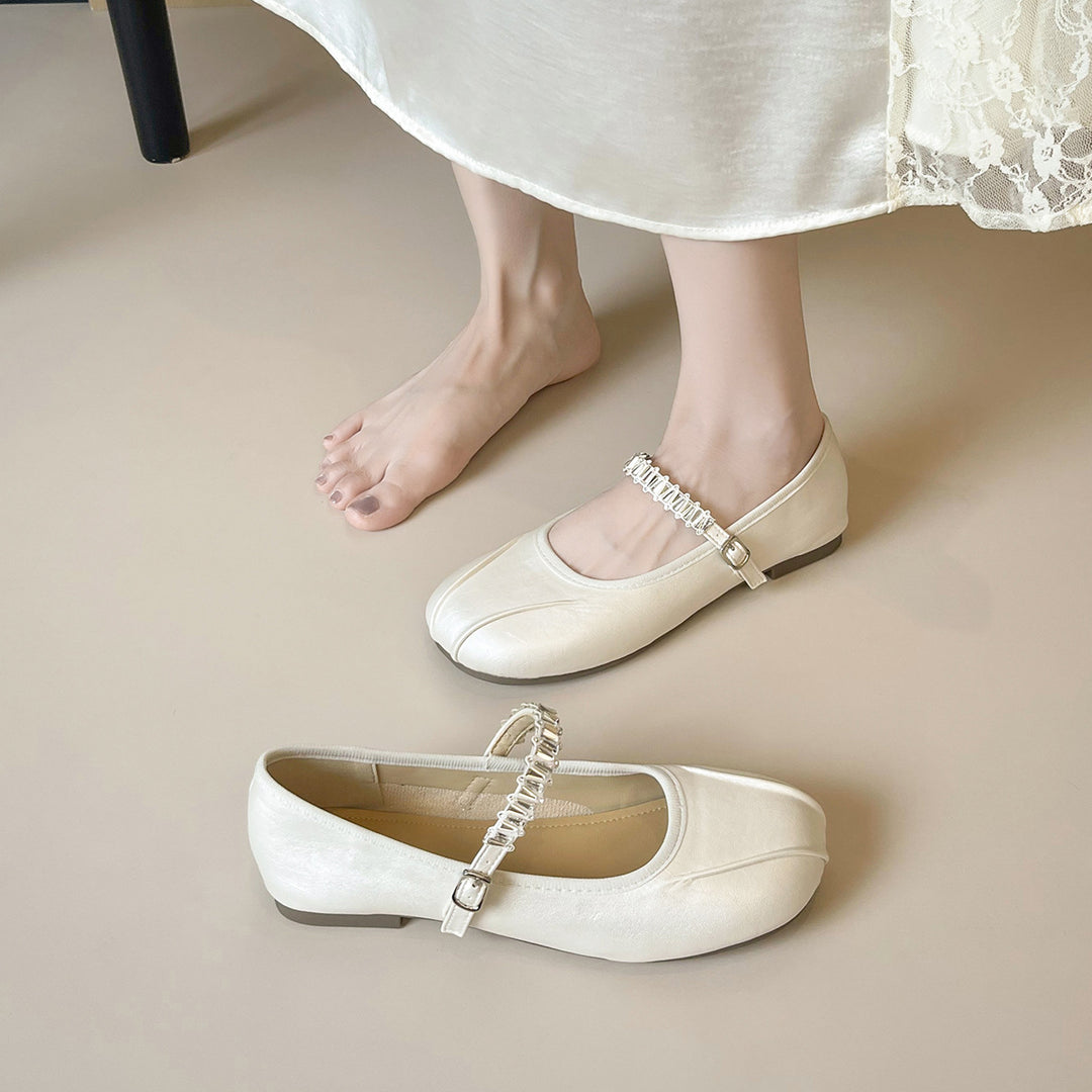 Damen Ballerinas mit elegantem Riemen und schimmerndem Obermaterial R&B