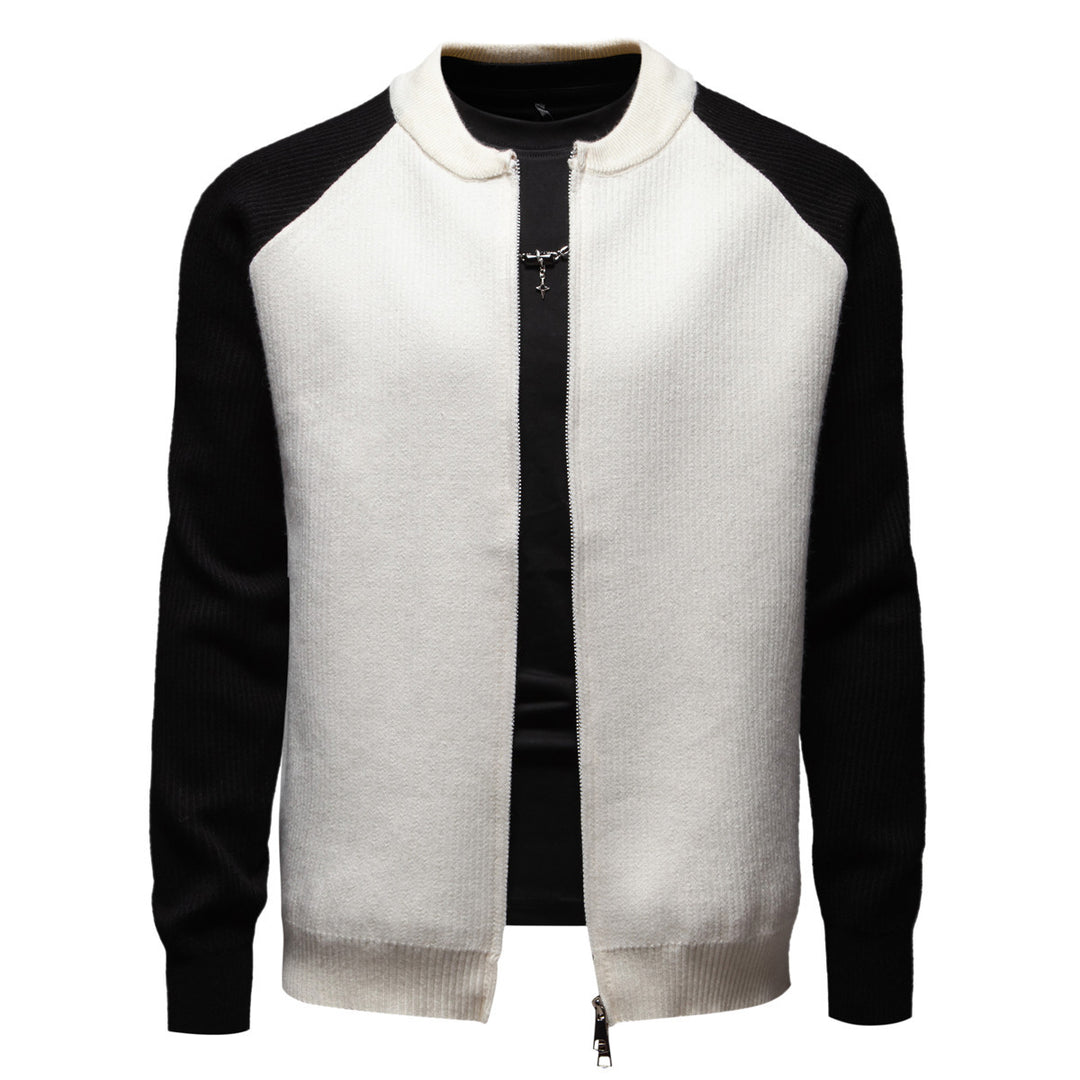 Herren modische Strickjacke mit durchgehendem Reißverschluss und kontrastierenden Ärmelstrukturen R&B