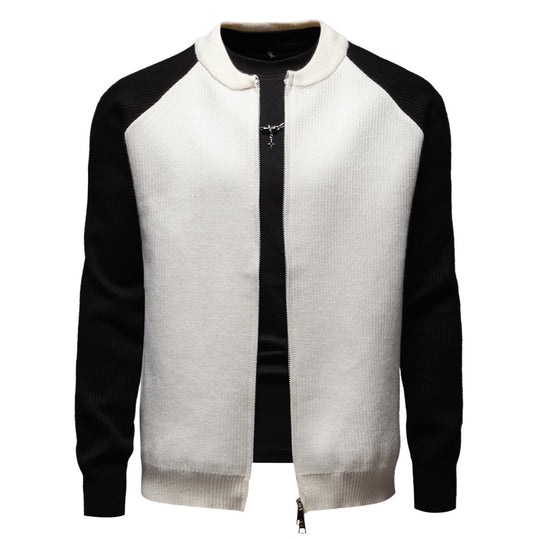 Herren modische Strickjacke mit durchgehendem Reißverschluss und kontrastierenden Ärmelstrukturen R&B