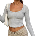 Damen Langarm-Crop-Top mit Rundhalsausschnitt und strukturierter Oberfläche R&B