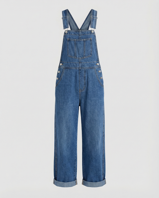 Damen Jeans Latzhose Oversized mit tiefen Taschen