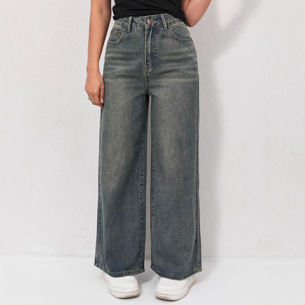 Damen Weite Jeans mit hohem Bund und eleganter Beinform R&B