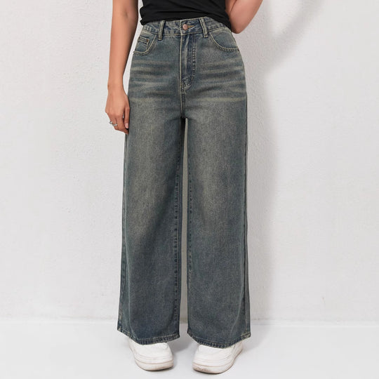 Damen Weite Jeans mit hohem Bund und eleganter Beinform R&B