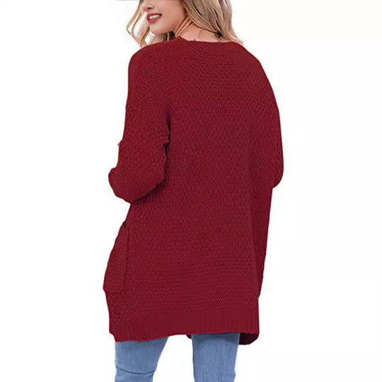 Damen lässige Strickjacke mit großen Taschen und offenem Design R&B