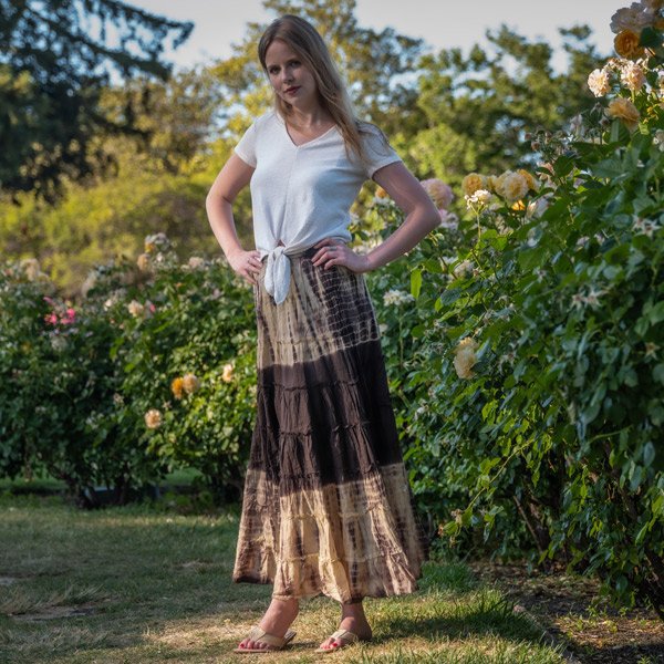 Damen langer Rock mit voluminösen Rüschen und kreativem Farbverlauf R&B