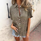 Damen kurzärmlige Bluse mit elegantem Lochmuster R&B