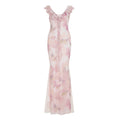 Damen Maxikleid aus transparentem Chiffon mit Rüschendetails und floralem Design R&B