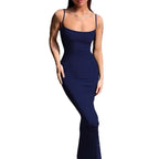 Damen Elegantes Langes Kleid mit schmalem Schnitt und feinen Trägern R&B