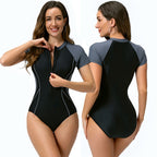 Damen Kurzarm Sportlicher Einteiler Badeanzug R&B