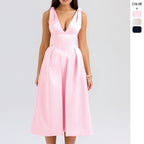 Damen Elegantes Wickelkleid mit tiefem V-Ausschnitt und schwingendem Rock EB