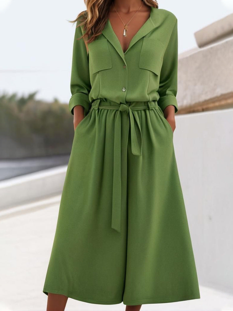 Damen lässiges Leinen-Hemd und Hose Set R&B