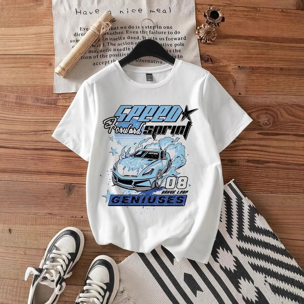 Damen T-Shirt mit kreativem Auto-Motiv und urbanem Schriftzug R&B