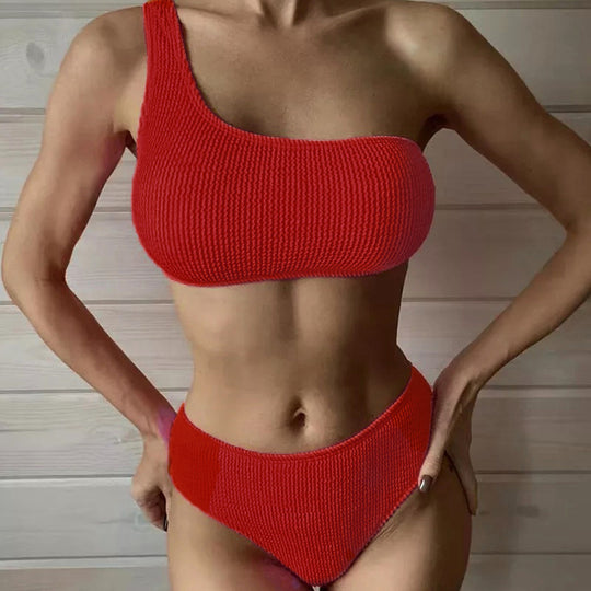 Damen asymmetrisches Bikini-Set mit strukturierter Oberfläche R&B