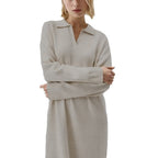 Damen Übergröße Strickkleid mit modernem Polokragen und langen Ärmeln R&B