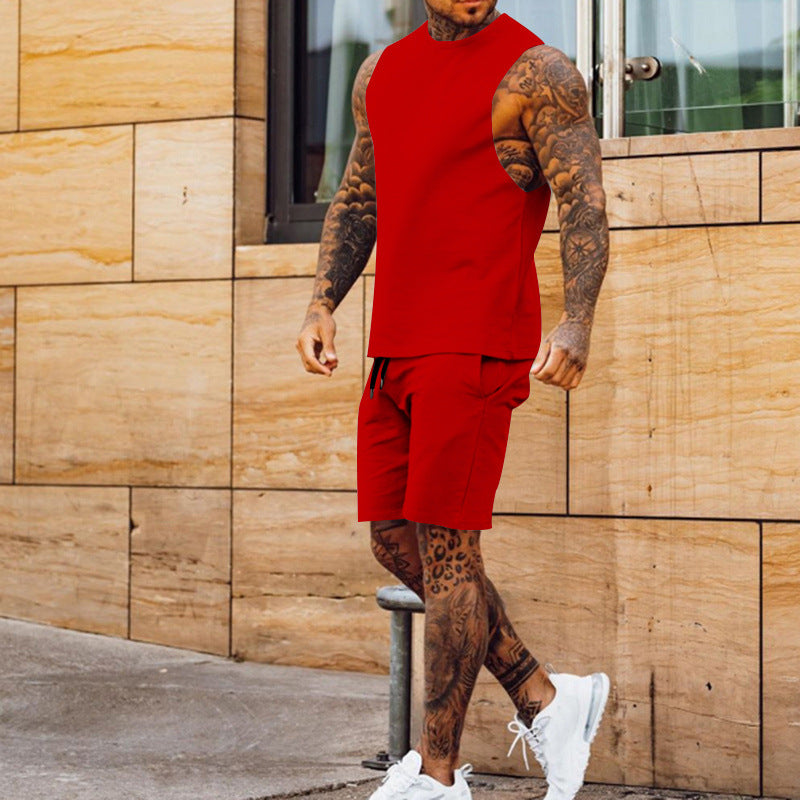 Herren sportliches Tanktop und Shorts-Set mit elastischem Bund R&B