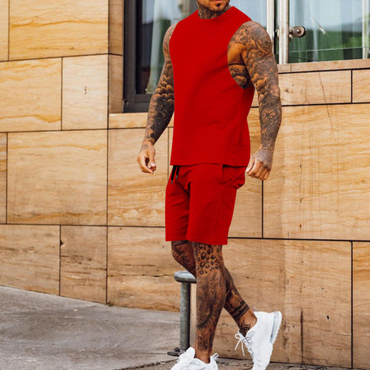Herren sportliches Tanktop und Shorts-Set mit elastischem Bund R&B