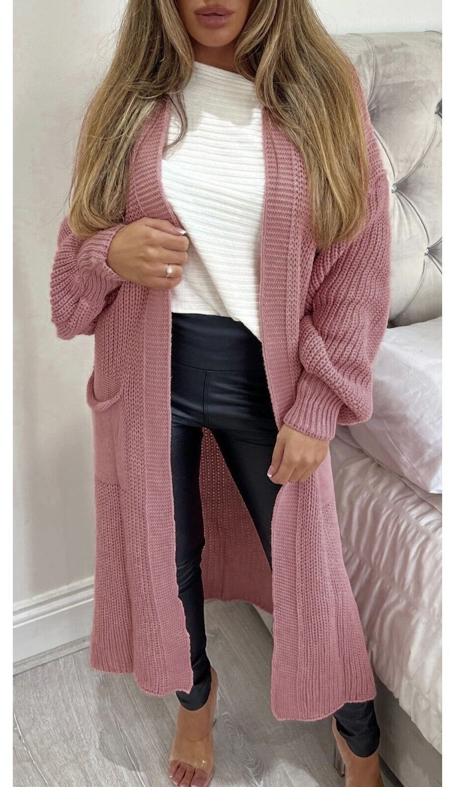 Damen Langstrickjacke mit grober Maschenstruktur und praktischen Taschen R&B