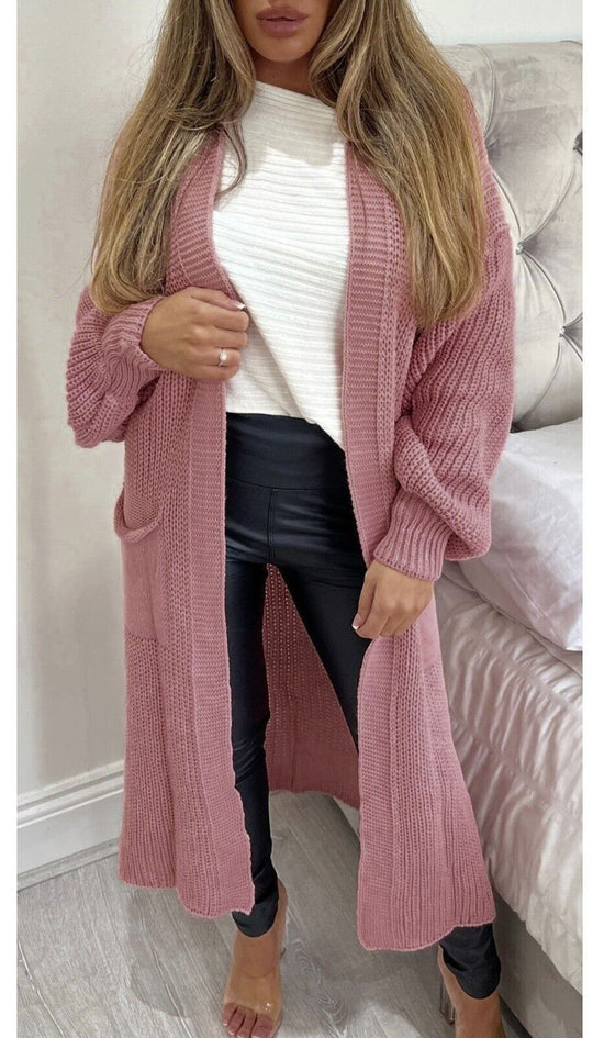 Damen Langstrickjacke mit grober Maschenstruktur und praktischen Taschen R&B
