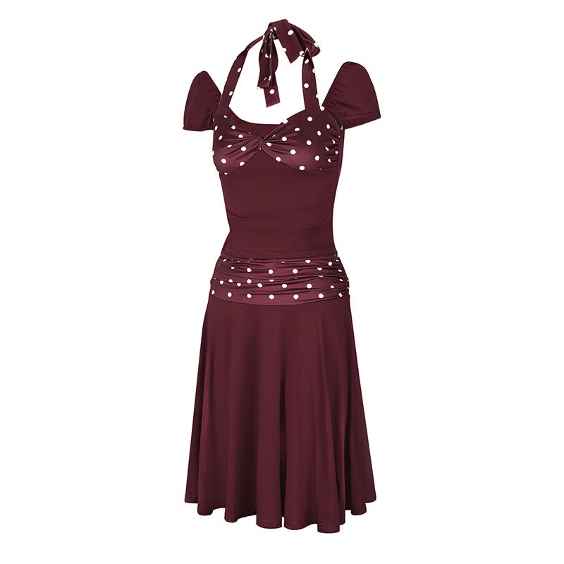 Damen Wickelkleid mit Spaghetti-Trägern und modischem Punktemuster R&B