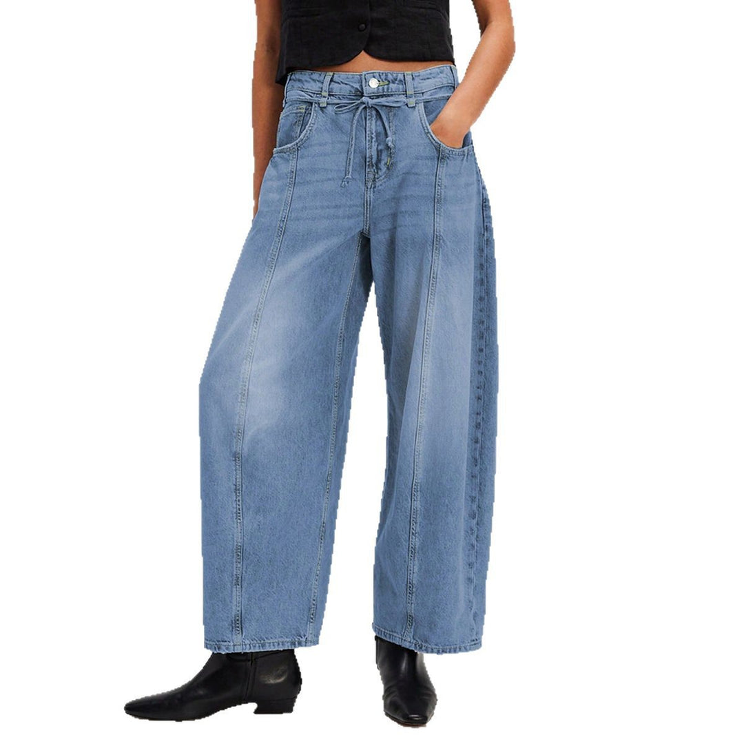 Damen Lässige Weite Denim-Hose mit Tunnelzug R&B