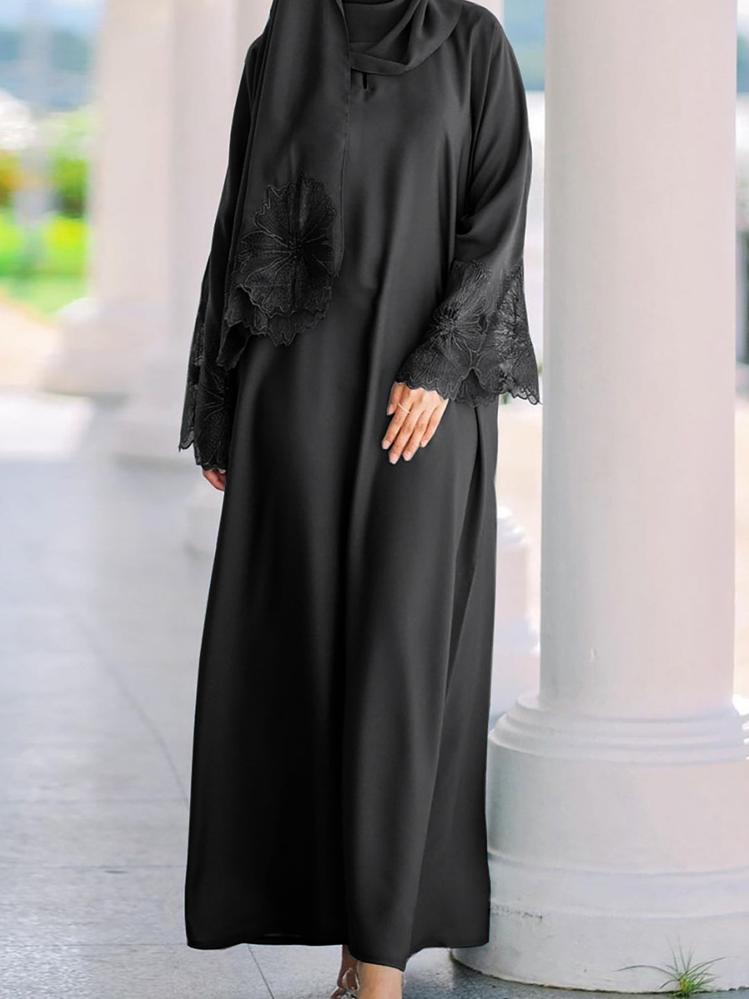 Damen Elegantes Maxi-Kleid mit floralem Spitzenbesatz R&B