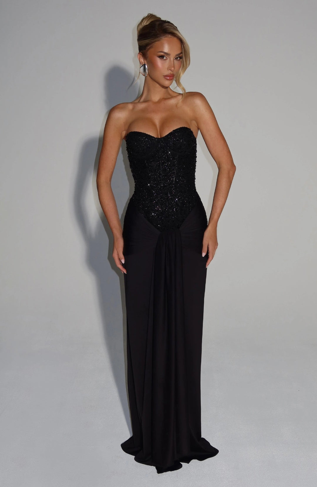 Damen Strapless Glamour- Abendkleid mit drapierter Taille R&B