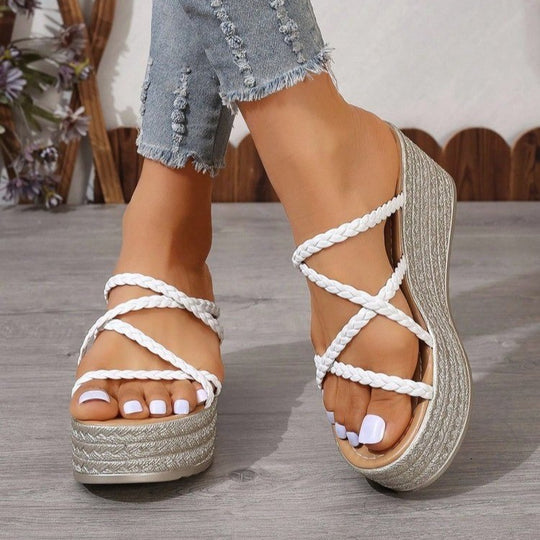 Damen Plattform-Sandalen mit geflochtenem Riemendesign und modischem Absatz R&B
