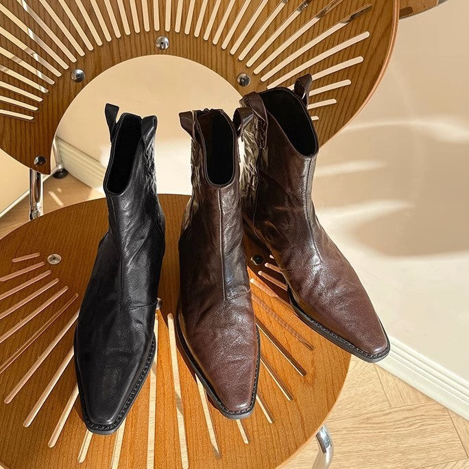 Damen Elegante Ankle Boots mit edler Lederoberfläche und modischem Blockabsatz R&B