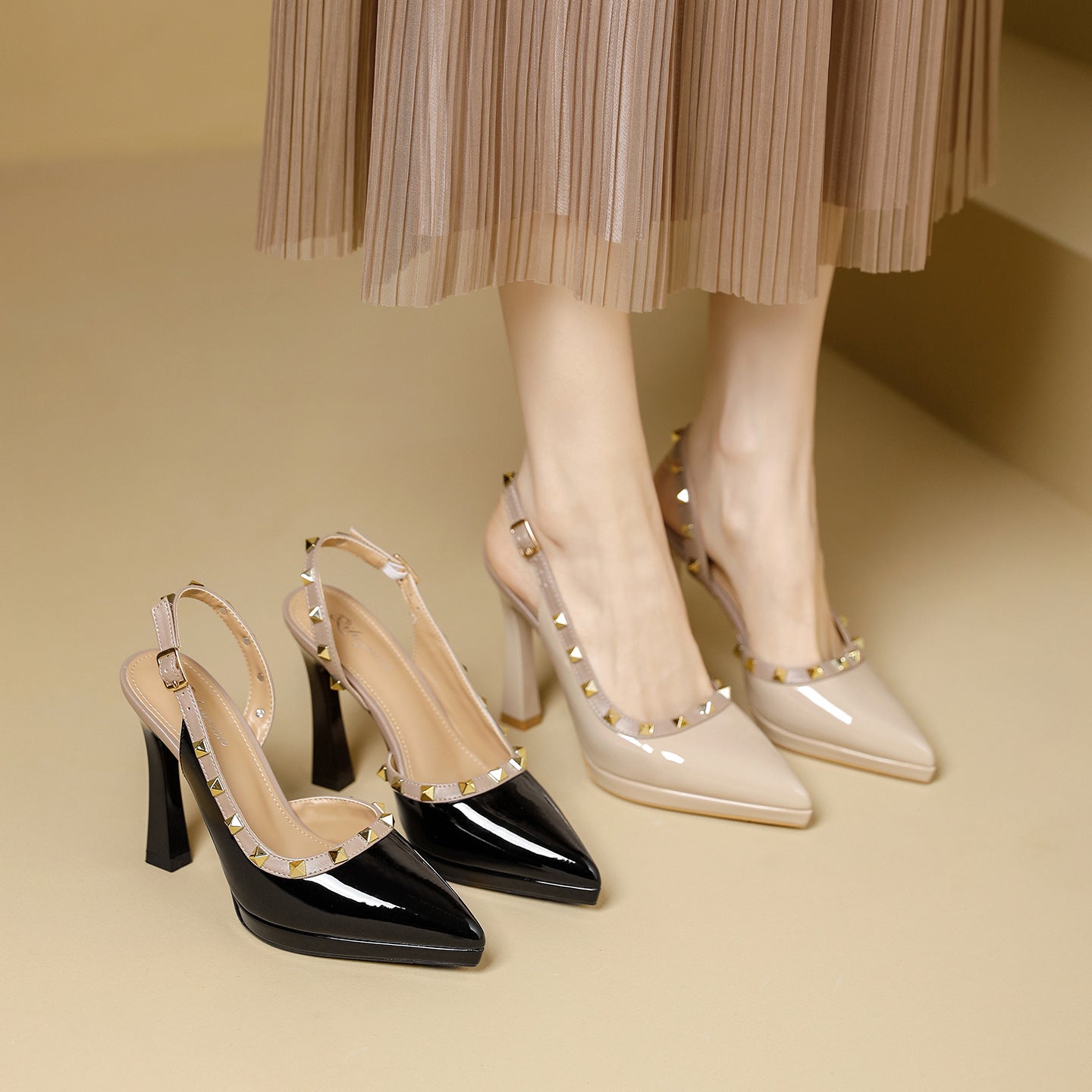 Damen Slingback-Pumps mit dekorativem Schmuckdetail
