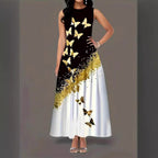 Damen Maxikleid mit buntem Schmetterlingsdruck und fließendem Saum