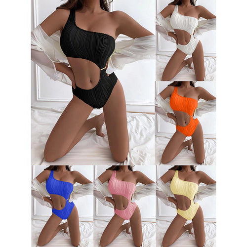 Damen Einseitiger Badeanzug mit elegantem Rüschendesign R&B