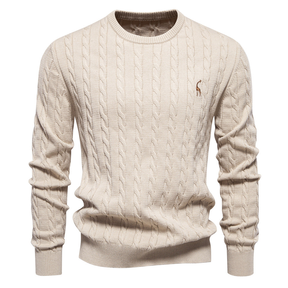 Herren Strickpullover mit Zopfmuster und Rundhalsausschnitt R&B