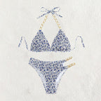 Damen Triangel-Bikini mit künstlerischem Muster und verstellbaren Ketten R&B