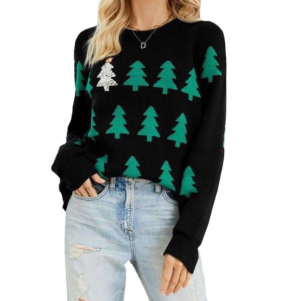 Damen kuscheliger Weihnachtspullover mit festlichem Tannenbaum-Design R&B