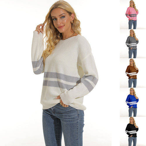 Damen lässiger Pullover mit modischem Streifenmuster R&B