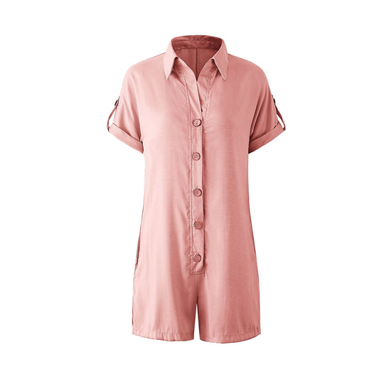 Damen Jumpsuit mit gekrempelten Ärmeln und Knopfleiste R&B