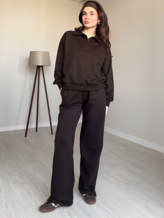 Damen lässiger Pullover mit Kragen und bequemen Sporthosen R&B