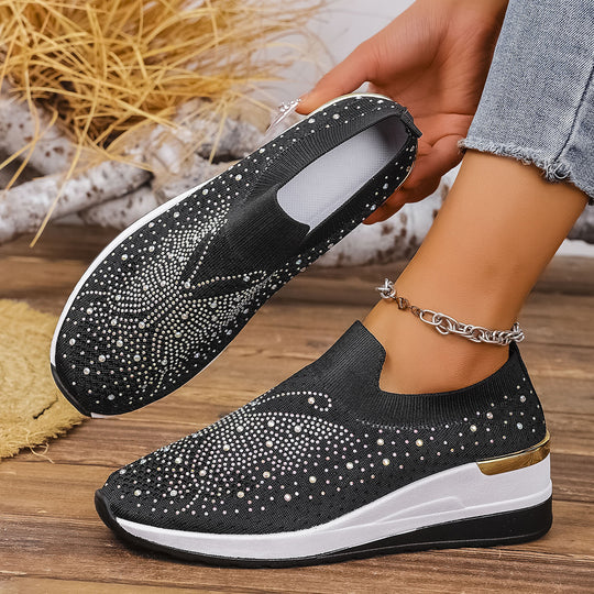 Damen Sneakers mit funkelnden Akzenten und elastischem Strickoberteil R&B