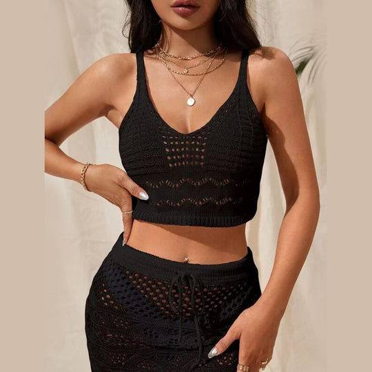 Damen Häkel Crop-Top und Rock Set R&B