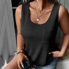 Damen lockeres Knoten-Tanktop mit breiten Trägern und Brusttasche R&B