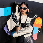 Damen cropped Bikerjacke mit einzigartigen Grafikdetails R&B