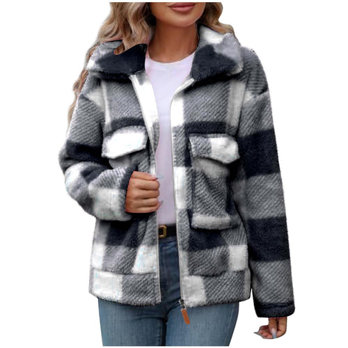 Damen Fleece-Jacke mit Karomuster und praktischen Taschen R&B