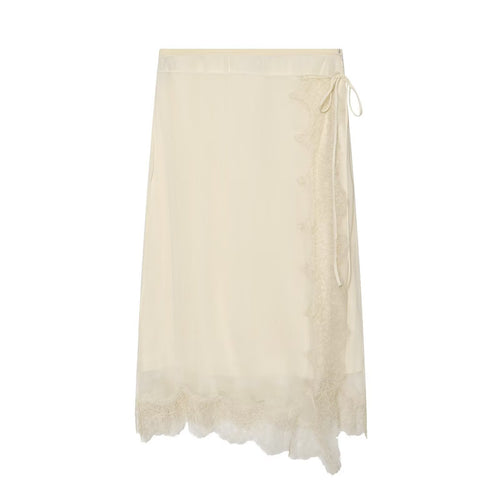 Damen Midi-Rock mit zarter Spitze und asymmetrischem Saum R&B