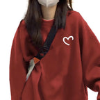 Damen lässiger Oversized-Pullover mit herzförmigem Motiv und bequemen Materialien