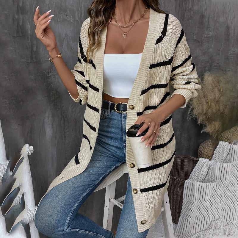 Damen Offene Strickjacke mit Streifenmuster R&B